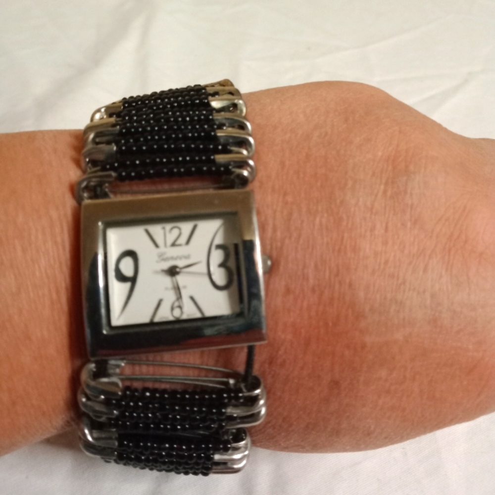 Avon Black Safety Pin Watch